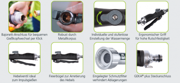 Preview: GEKA Gießgerät Easy Rain 35° -- Typ:  60cm Rohrlänge mit Steckanschluss, Hebelventil, Gießkopf