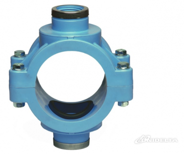 PP 63 x 1¼" Doppel - Anbohrschelle IG mit Verstärkung blau | PN16