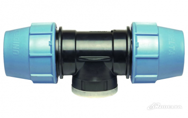 PP 90 x 4" x 90 T-Stück 90° mit Innengewinde am Mittelstutzen