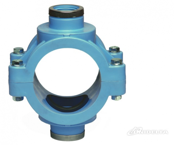 PP 110 x ½" Doppel - Anbohrschelle IG mit Verstärkung blau | PN16