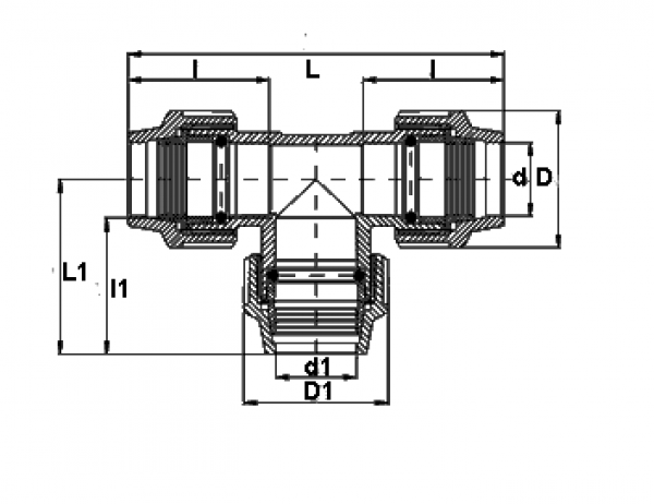 PP 25 x 32 x 25 T-Stück 90° mit vergrößertem Mittelabgang